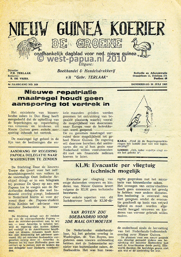 Nieuw Guinea Koerier 1962-07-26 pagina 1